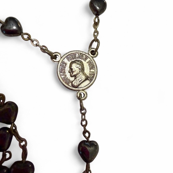 Vintage Pope John Paul II Rosary Beaded Heart Necklace - Picture 3 of 6